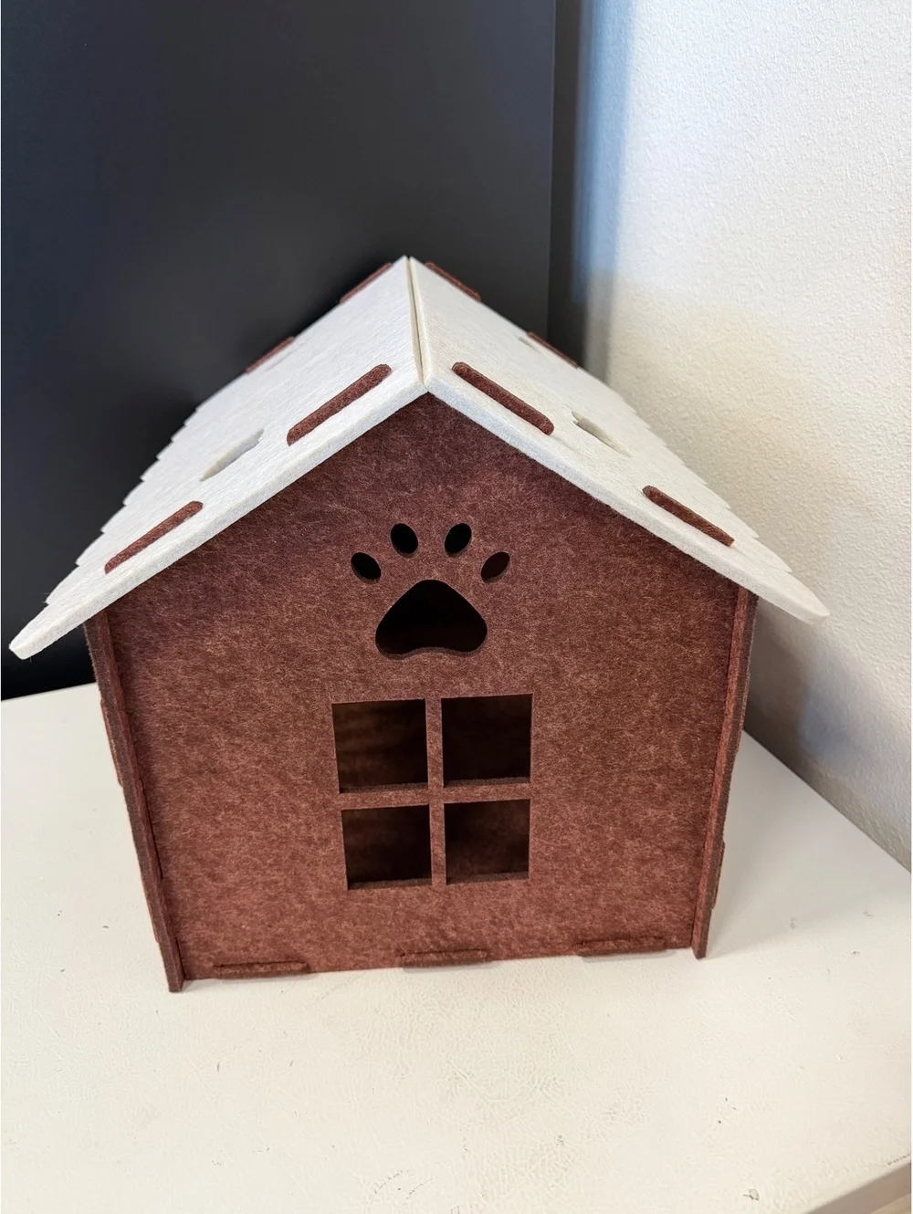 Felt Cat House Condo Indoor Kitten Bed Cave Pet Playhouse Brown Cream 19